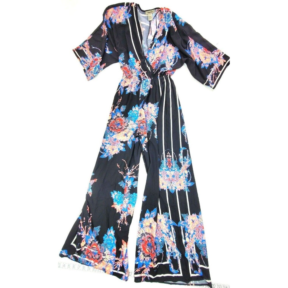 Flying Tomato Abstract Floral Jumpsuit Size S Romper Jumper Black